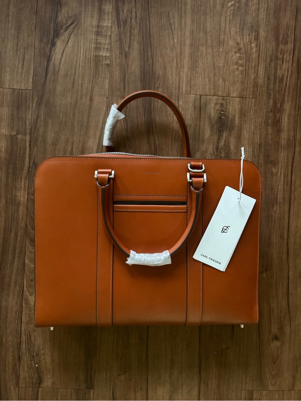 Authentic NEW WITH TAGS Carl Friedrik Palissy Briefcase, Vachetta Cognac